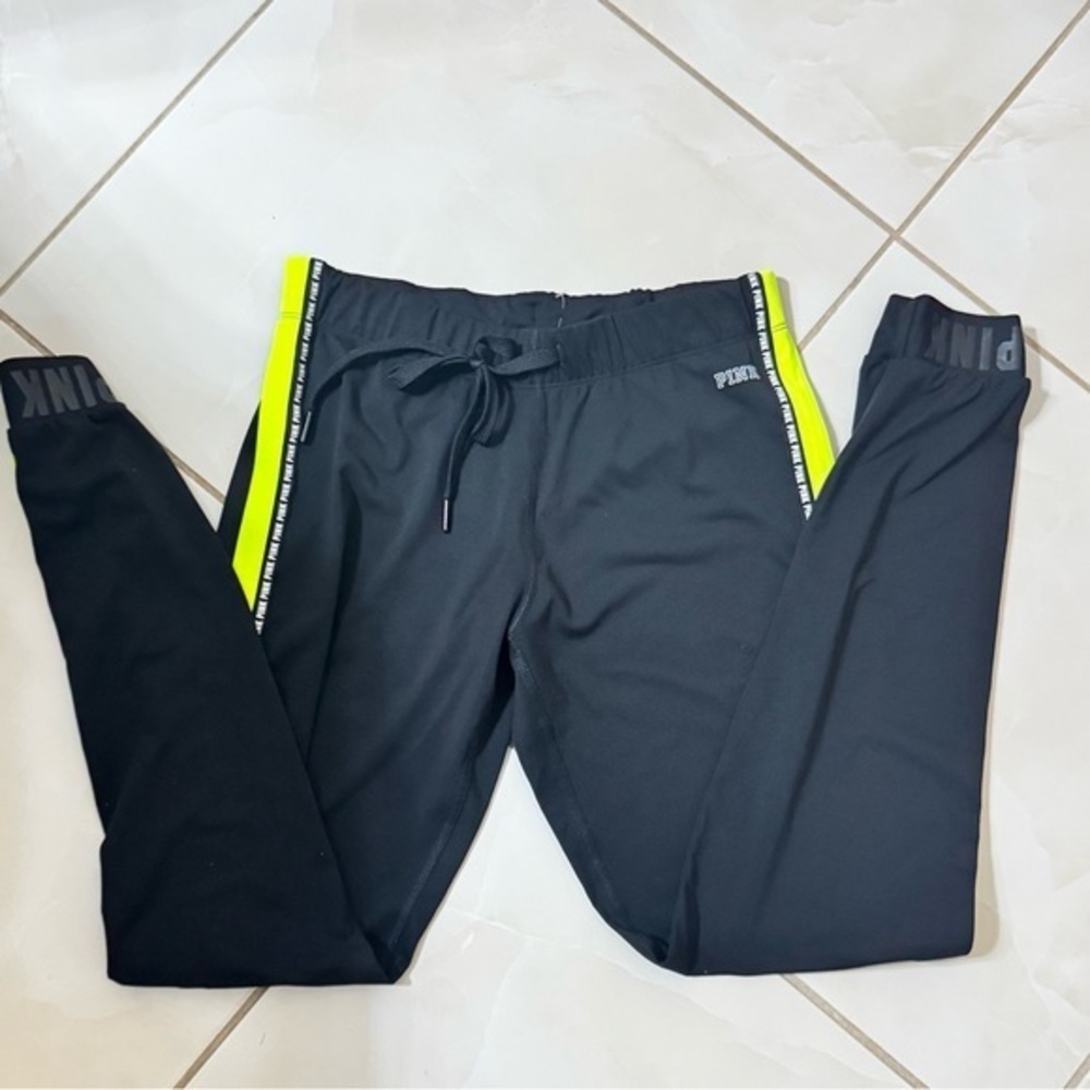 Victoria's Secret Black and Neon Yellow Leggings